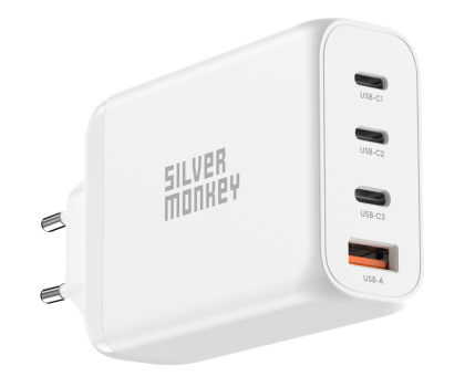 Ładowarka i akumulator SILVER MONKEY Ładowarka sieciowa GaN 140W USB-C PD 3.1 + USB 3.0 QC W